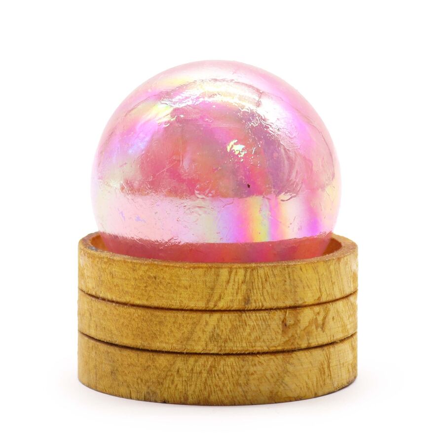 Gemstone Crystal Sphere 50mm: Rose Quartz Titanium Aura with Stand