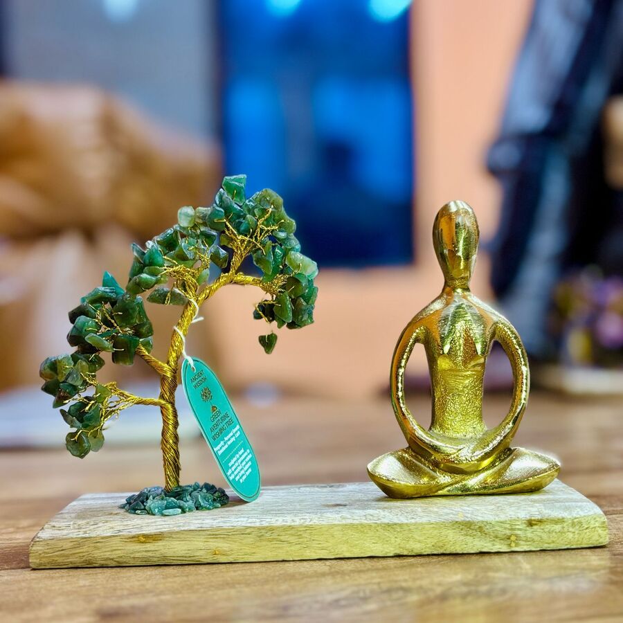 Gemstone Yoga Garden: Padmasana Pose - Green Aventurine - Tilted Tree - 100 chipstones