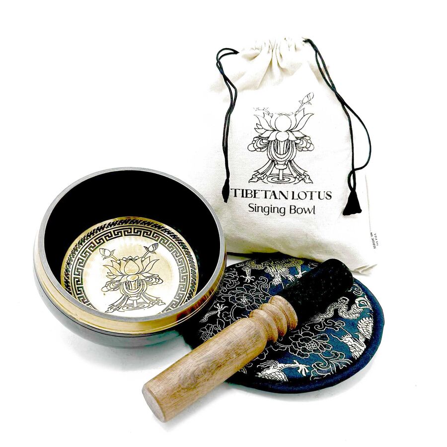 Hand Beaten & Engraved Singing Bowl Gift Set: 14cm - Lotus Flower